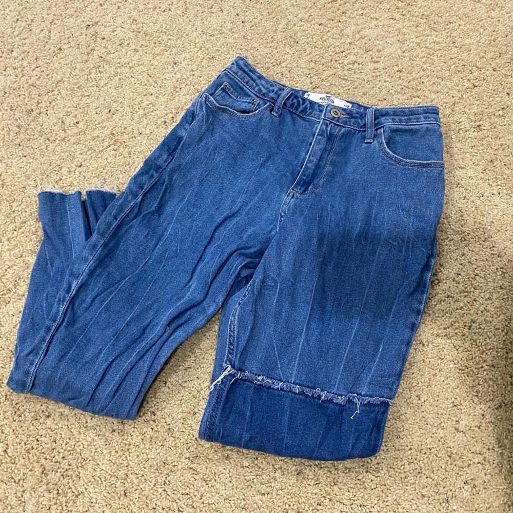 Hollister Co. Curvy High Rise Mom Jean with Patchwork